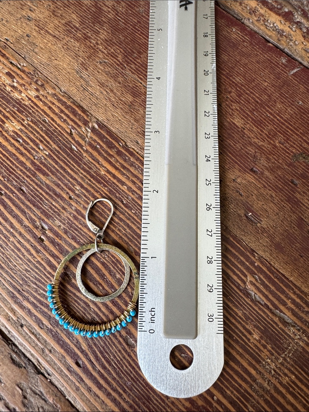 Boho Double Hoop Earrings with Turquoise Beads - Women Jewelry - Picture 4 of 4